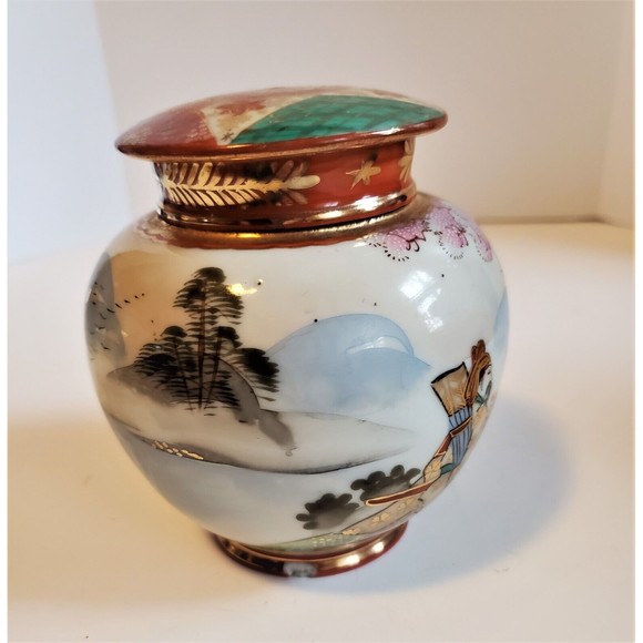 A Vintage Hand Painted Japanese Porcelain Ginger Jar I E & C Co Japan As-Is - Picture 9 of 12